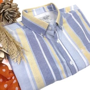 Original Penguin Light Blue, Yellow & White Stripes Short Sleeve Sz M